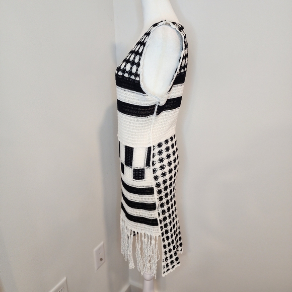 Anna Kay Womens Medium Black and White Open Knit Tunic Dress Coverup - Picture 3 of 6